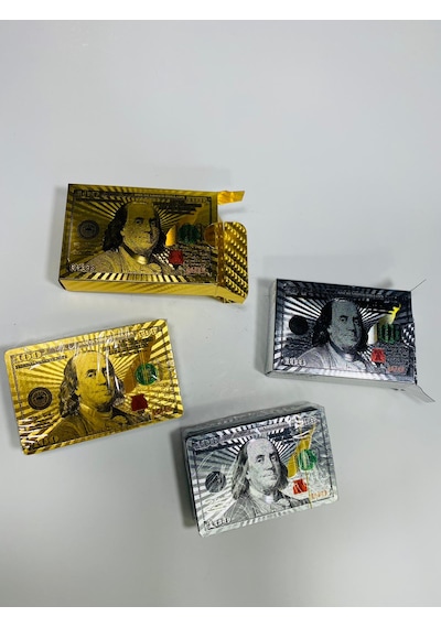 Altın Varak Plastik Iskambil Oyun Kağıdı-Dolar Desenli