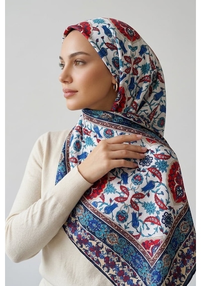 İpekçe Eşarp İp Rayon 100 100 Desenli - Lacivert Lacivert - Çok Renkli