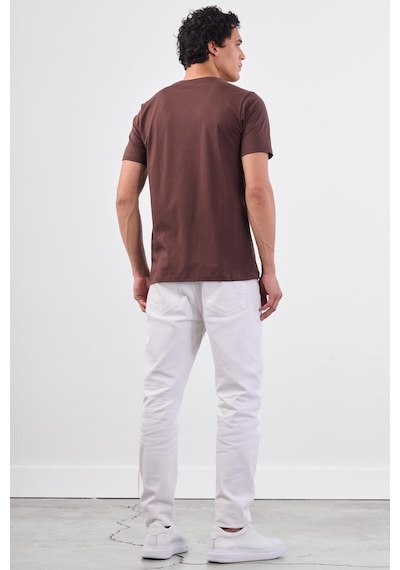 Dufy Kahve Bisiklet Yaka Pamuklu Düz Renk Slim Fit Erkek T-shirt Kahve