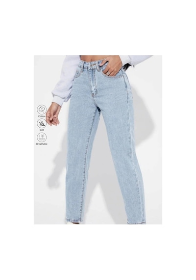 Kene Jeans Yüksek Bel Buz Kar Tam Kalıp Mom Jeans Buz Kar