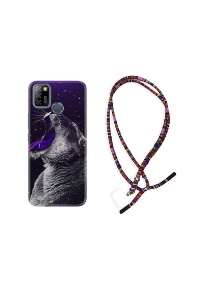 Infinix Smart 5 Kılıf Rasta Boyun Askılı Purple Leopar 1750