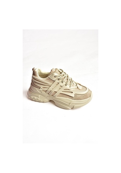 Fox Shoes S973602404 Bej Kumaş Kalın Tabanlı Spor Ayakkabı Sneakers Bej