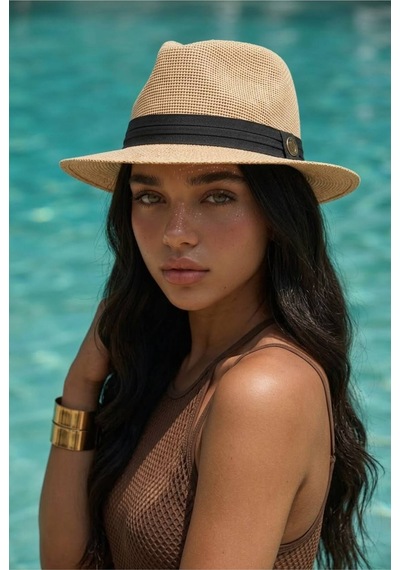 Gigi Luxe Kadın Uv Korumalı Hasır Fötr Şapka Camel Camel