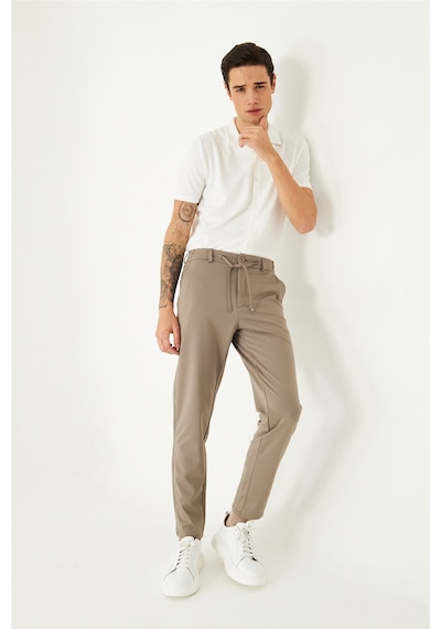 Bej Modern Kesim Bağcıklı Smart Casual Jogger Pantolon VİZON