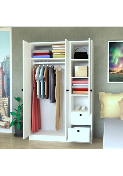 k-anm 3 Kapaklı 2 Çekmeceli 110 Cm Gardırop