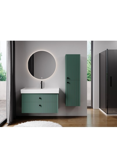 Denko Marsilya 100 Cm Beyoğlu Yeşil Banyo Dolabı Takımı Ve Boy Dolabı Antrasit