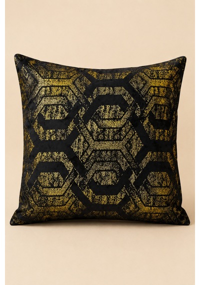Siyah Gold Geometrik Desenli Dekoratif Kırlent Kılıfı 43x43 Cm