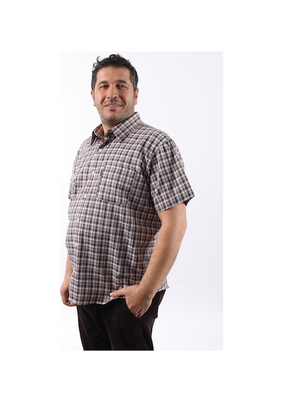 Tousus Kısa Kol Ekose Pamuklu Erkek Gömlek Kk-8070-tss Kahverengi