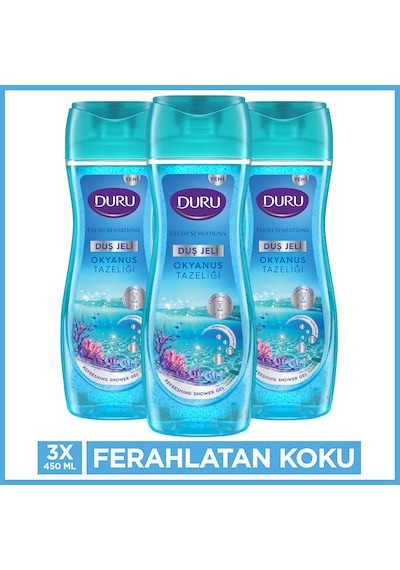 Duru Fresh Sensations Okyanus Ferahlığı Duş Jeli 3 x 450 ML + Lif