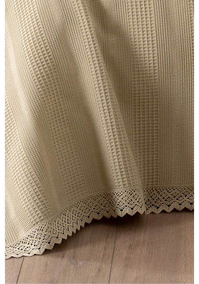 Tek Kişilik Dantelli Petek Pike -waffle Dokuma Pike-160x230 Cm Bej