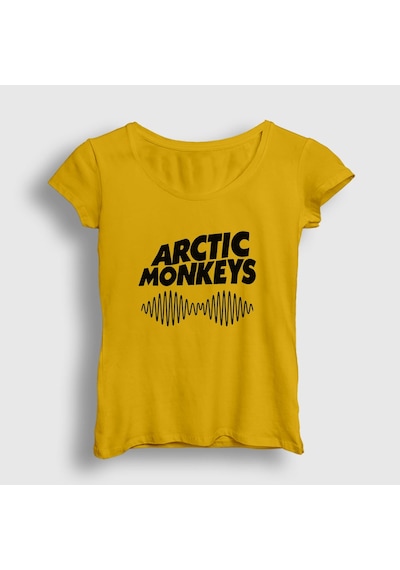 Presmono Kadın Cover Arctic Monkeys T-shirt Sarı