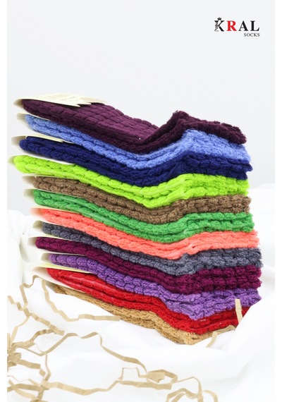 Kral Socks Kadın Kabartma Kışlık Ters Havlu 3 Çift Karma Renk Çorap Seti Çok Renkli