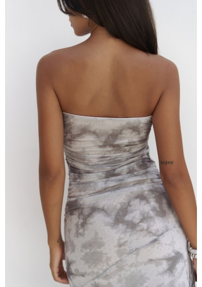 Mai Collection Mai Studios Co. Stracnaha Drape Detaylı Gri Straplez Elbise Gri