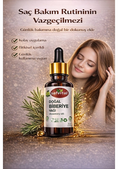 Safvital Biberiye Yağı 20 Ml - Saç Ve Cilt Bakım & Aromaterapi Bitkisel Kullanıma Uygun Saç Derisi Bakım Yağı