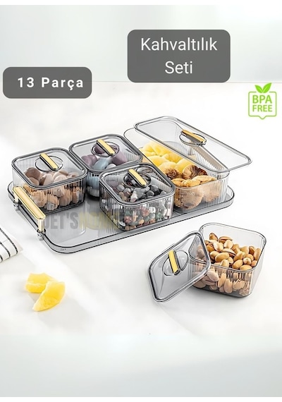 6 Lı Kahvaltı Seti 13 Parça Kahvaltılık Bpa Free Sunumluk Şık Tepsili Kahvaltılık Şeffaf