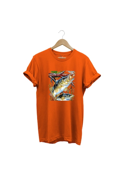 Balıkçılık Avcılık Olta İle Balık Tutmak Sazlık Alabalık Levrek Baskılı Pamuk Regular Fit T-shirt Turuncu