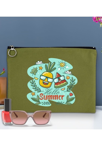 Bk Gift Yaz Temalı Astarlı Yeşil Portföy Çanta 30x21cm, Baskılı El Çantası, Organizer Çanta