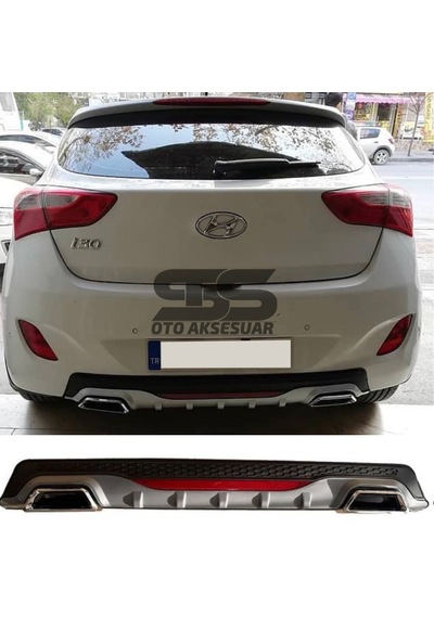Hyundai İ30 Difüzör Arka Tampon Eki 2 Egzoz Çıkışlı Gri Reflektörlü