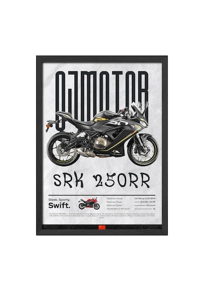 Qj Motor Srk 250rr Siyah Ahşap Çerçeveli Poster, Dekoratif Motosiklet Duvar Tablosu