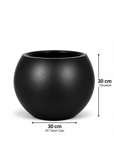 Siyah Yuvarlak İç Ve Dış Saksı Seti 27 Litre Dış Saksı 9,5 Litre İç Saksı Modern Dekoratif Büyük Boy Saksı -