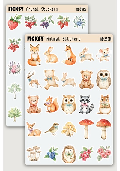 Sevimli Orman Hayvanları Sticker Seti - 50 Adet Etiket Çıkartma Diğer