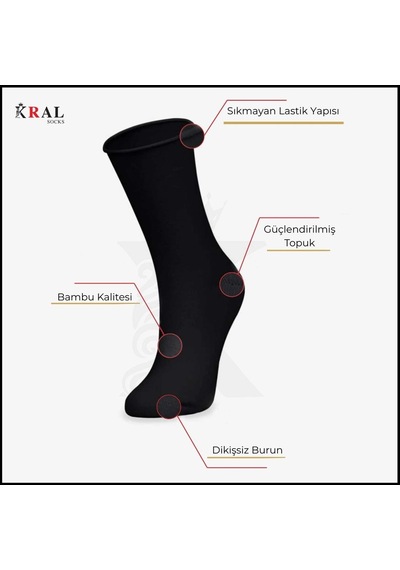 Kral Socks Kadın Roll-top Lastiksiz Dikişsiz Bambu Soket Çorap 4 Çift Siyah Siyah