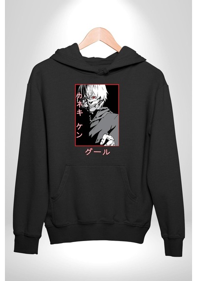 Kaneki Ken Kuma Japon Anime Şeytan Kadın Erkek Siyah Kapüşonlu Sweatshirt Hoodie Siyah