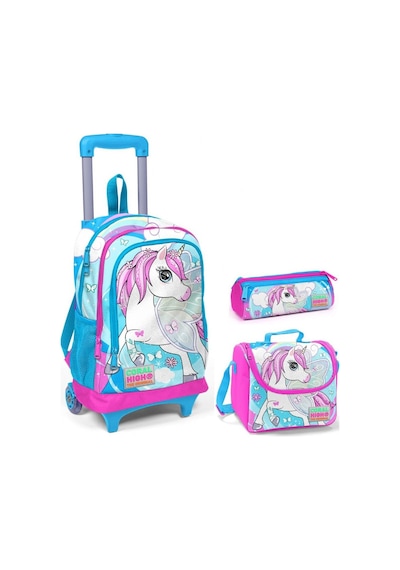 Coral High Mavi Unicorn Kız Çocuk Çekçek Çanta Seti - Işıklı Teke