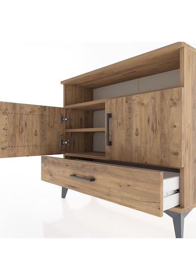 Arges Şifonyer 3 Raflı Tek Çekmeceli 2 Kapaklı 88x30x80 Çam-çam Atlas Çam