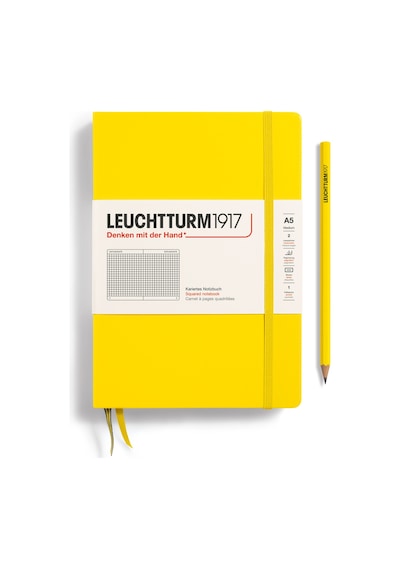 Leuchtturm1917 Not Defteri Orta Boy A5 , Sert Kapak, 251 Numaralandırılmış Sayfa, Kareli, Limon Sarı