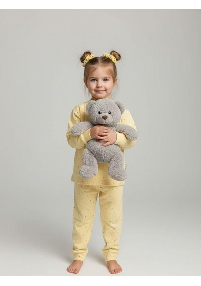 Kız Çocuk Çiçek Desenli Pamuklu Yumuşak Dokulu Pijama Takımı-16842 Sarı