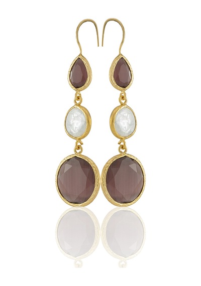 Kadir Jewellery 22 Ayar Altın Kaplama Kadın İnci Küpe -el İşçiliği Ve Hipoalerjenik Küpe Kehribar