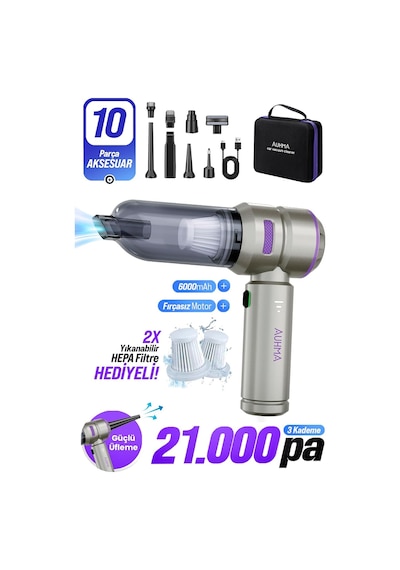 Ahv-02 Kablosuz Araç Içi Süpürge Mor 21000pa Güçlü Vakum Fırçasız Motor Üfleme & Vakum Ö Diğer