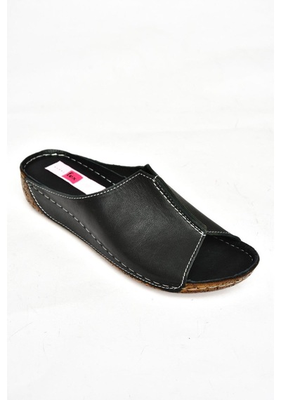 Fox Shoes P555064003 Siyah Hakiki Deri Kadın Terlik Siyah
