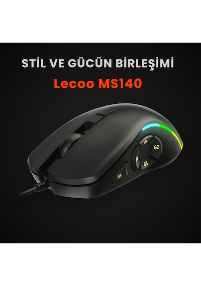 Lecoo MS140 Kablolu 6400DPI 10 Makro Tuşlu RGB LED Gaming Optik Mouse