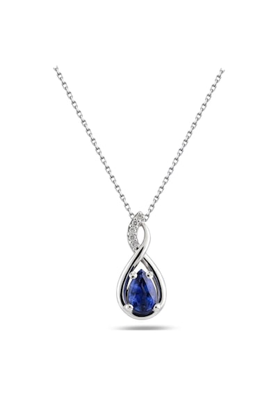 Brezza Lusso Jewelry Gümüş Su Damlası Pırlanta Model Safir Zirkon Taşlı Gümüş Kolye 45 CM