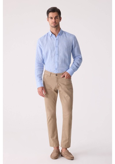 Erkek Bej Slim Fit Üst Cep Kanvas Pantolon