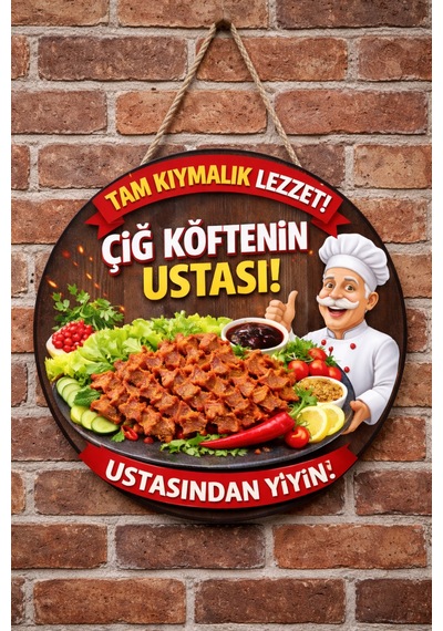 Mayeka Çiğ Köfte Dükkanı İçin Duvar Kapı Tablo Süsü Ahşap Askılı Pano Tabela No 17