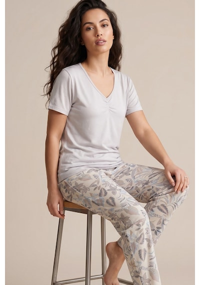Siyah İnci Viskon Örme Pijama Takım26119125 Gri
