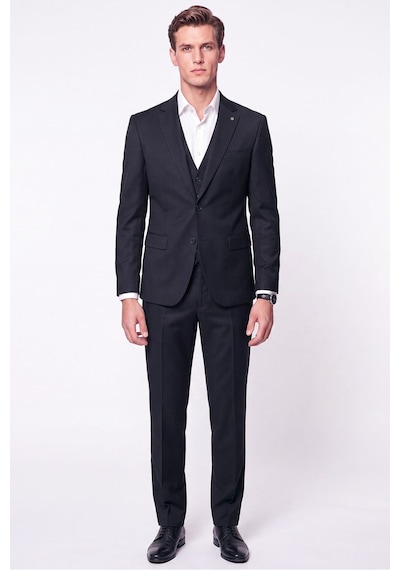 Efor Slim Fit Mono Yaka Yünlü Yelekli Siyah Takım Elbise Tk 943