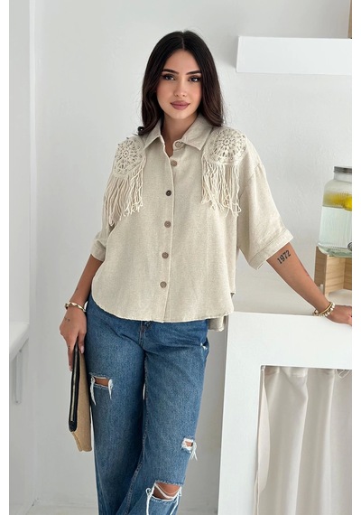 Asprin Fashion Yıkamalı Keten Gömlek Natur Natural