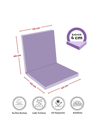 Xpermate 4'lü Arkalıklı Sandalye Minderi Fermuarlı 40x40 Lila