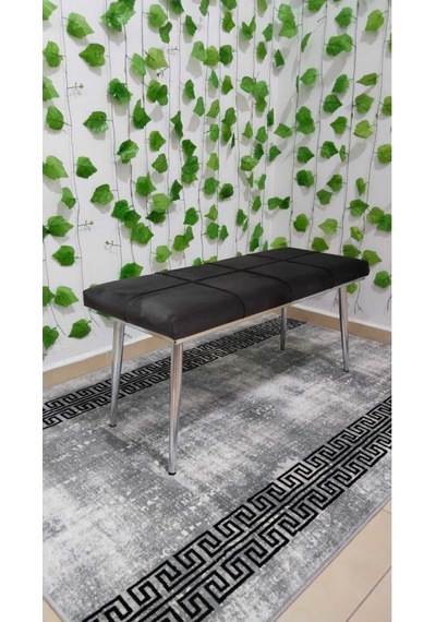 Özcan Metal Krom Bench Mutfak Salon Antre Yatak Odası Puf Bank Antrasitgri