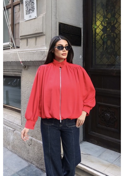 Kechi Woman Linda Twill Kumaş Çift Fermuarlı Astarlı Ceket Kırmızı