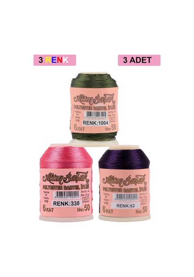 3 Adet Altınbaşak Oya Ve Dantel İpi 20 Gr - Royaleks - No: 338 - 062 - 1004 Çok Renkli