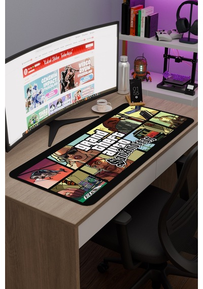 Gta San Andreas Kaymaz Dikişli Kauçuk Oyuncu Mousepad V4 - 90x40 Xxl Gaming Mouse Pad Fare Altlığı