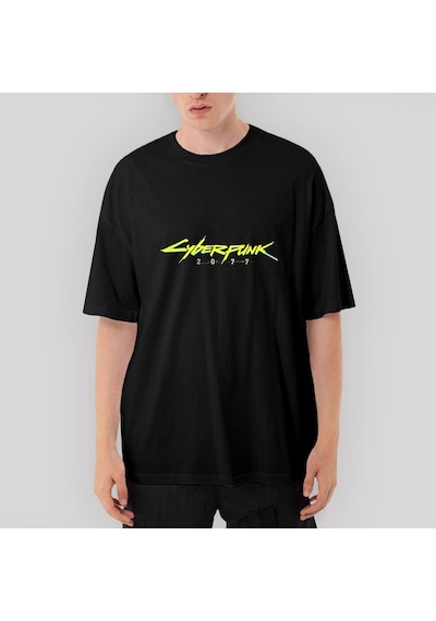 Cyberpunk 2077 Logo Oversize Siyah Tişört Siyah