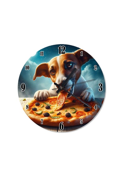 Pizza Hırsızı Köpek Sessiz Duvar Saati Çok Renkli