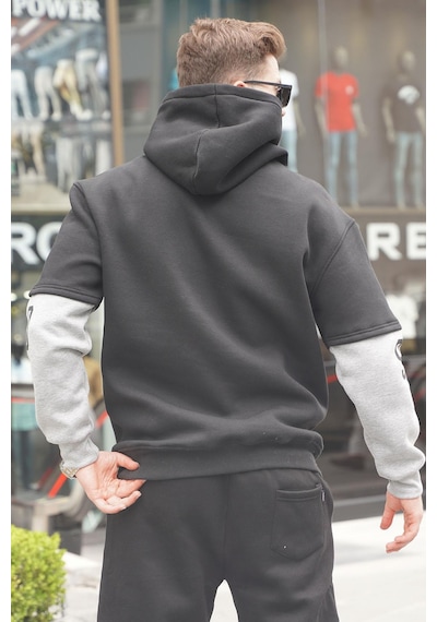 Madmext Siyah Nakışlı Kapüşonlu Sweatshirt 6141-siyah Siyah