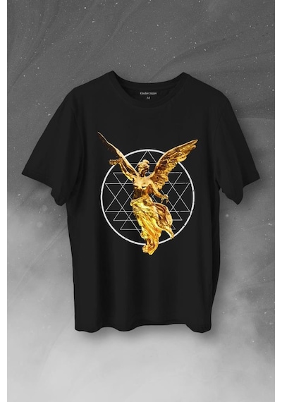 Golden Angel Altın Statue Heykel Urban Streetwear Baskılı Tişört Unisex T-shirt 001